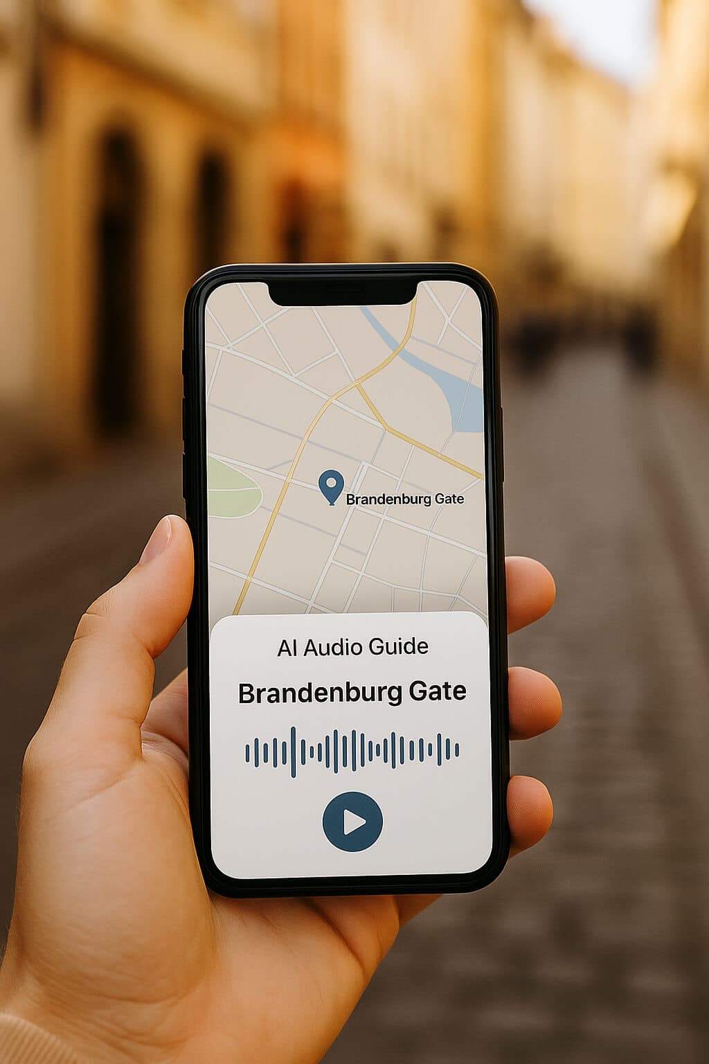 Traveler holding a phone with the HeyHi guided walk